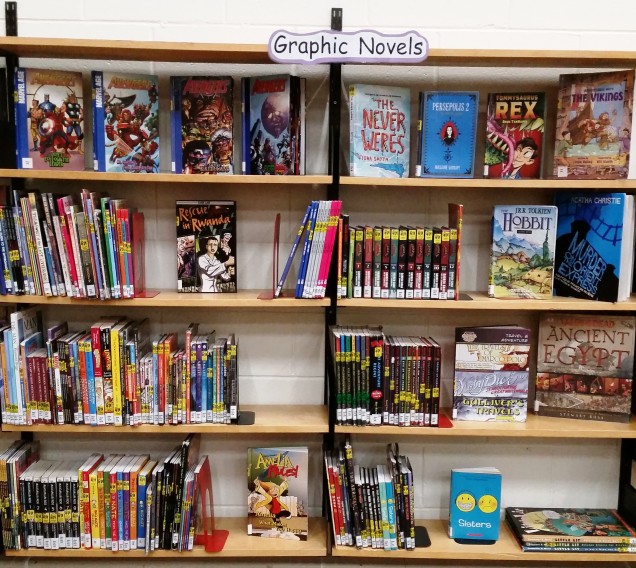 Graphic novels at Salisbury Morse Place School, Middle Years library